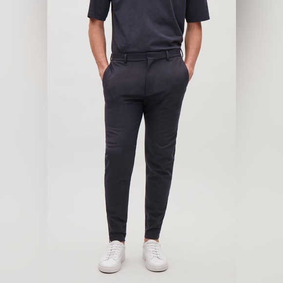 COS Men Pant Jersey Stretch Slim Trousers Zip Ankle Dark Green Size EU 48 - Picture 2 of 15